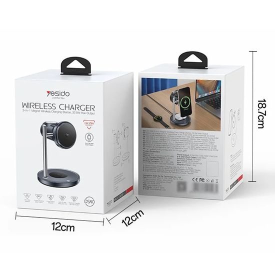 Yesido DS40 Kabellose Ladestation 3-in-1 - Qi2.2 Wireless Charger - 25W - Schwarz