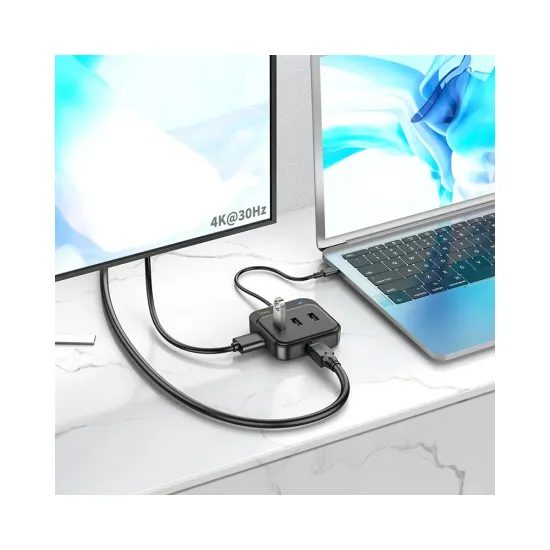 Hoco adaptér HUB 6v1 USB-C na HDTV + RJ45 + USB3.0 + 2x USB2.0 + USB-C PD100W, 0,2 m, čierny (HB37)