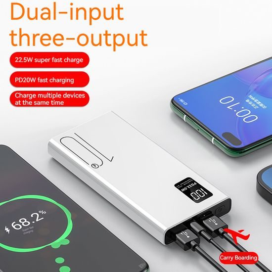 Powerbank 10000mAh, PD 22,5W, QC3.0, λευκό