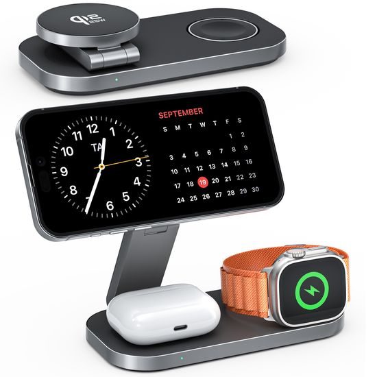 Ασύρματος Φορτιστής MagSafe 3σε1 Qi2.2 25W, αναδιπλούμενος, μαύρος