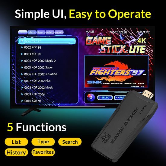 M8 Retro konzole se dvěma bezdrátovými ovladači, HDMI, Game Stick, 4K