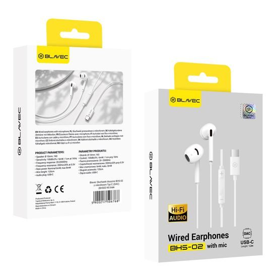 Blavec BHS-02 Bedrade Oordopjes met Microfoon USB-C (DAC) - Wit
