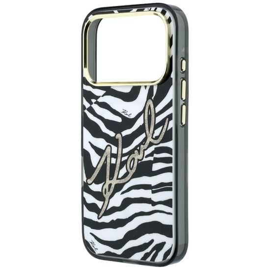 iPhone 17 Pro / 18 Pro ümbris – Karl Lagerfeld HC MagSafe IML Signature Zebra Glitter Gold – must