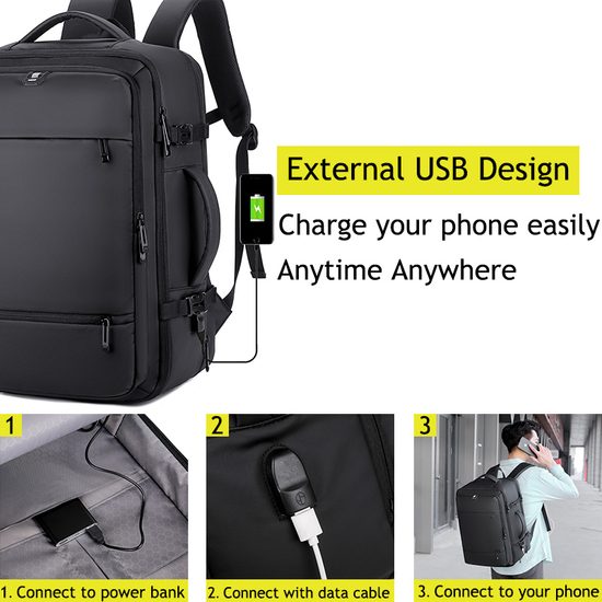 JP Rucksack B09 - Multifunktionaler Tagesrucksack 45x31x22-26 cm - Schwarz