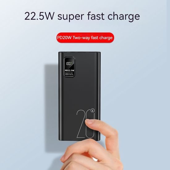 Powerbank 20000mAh mit PD 22,5W Schnellladung und QC3.0 - Schwarz