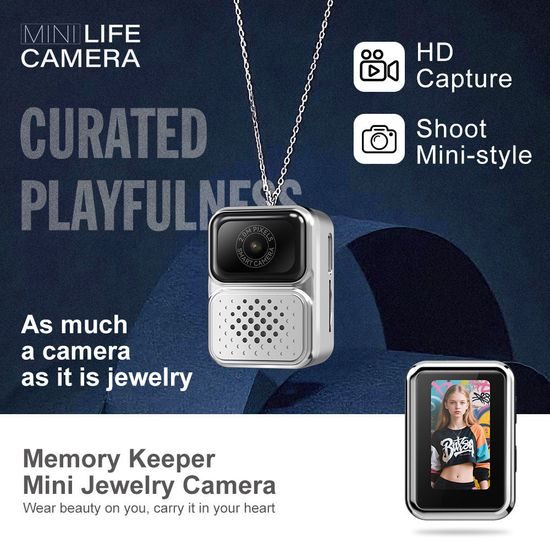 S130 Mini Kamera Halskette - Tragbare Wearable Kamera mit Display - Schwarz