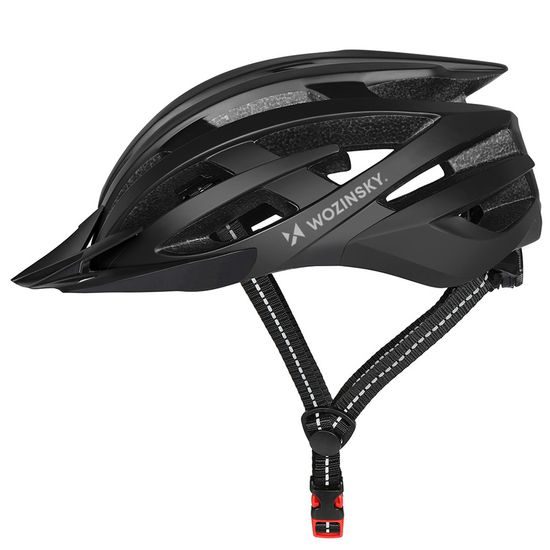 Casco ciclismo MTB Wozinsky con visiera rimovibile e luce LED USB posteriore L, nero