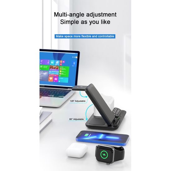 DeskCharge Station Pro Πολυλειτουργικός σταθμός ασύρματης φόρτισης 5 σε 1 με ρολόι και οργανωτή, μαύρο