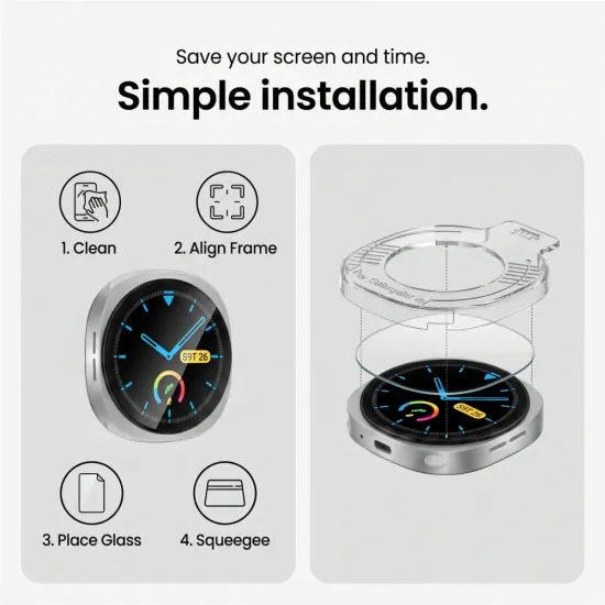Samsung Galaxy Watch 8 / 9 (44 mm) kaitseklaas – Tech-Protect Easy Set+ paigaldusraamiga karastatud klaas 2 tk