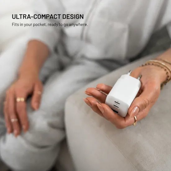FIXED Mini GaN hálózati töltő, 2x USB-C + USB, PD 100W, fehér
