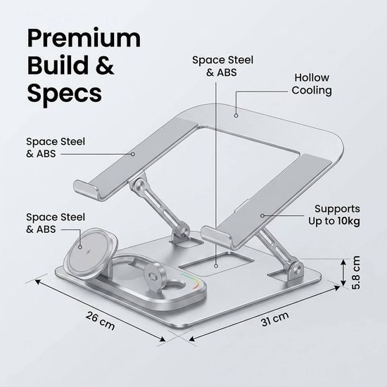 Premium aluminijski stalak za laptop s bežičnim punjenjem 4u1