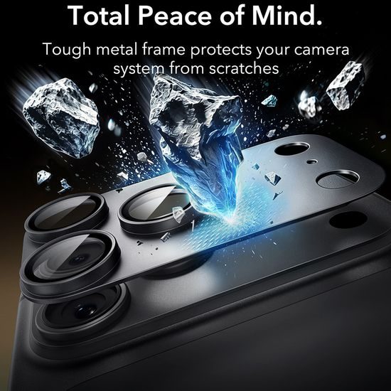 iPhone 18 Pro kameros apsauginis stiklas – ESR Armorite Pro grūdintas stiklas – juoda