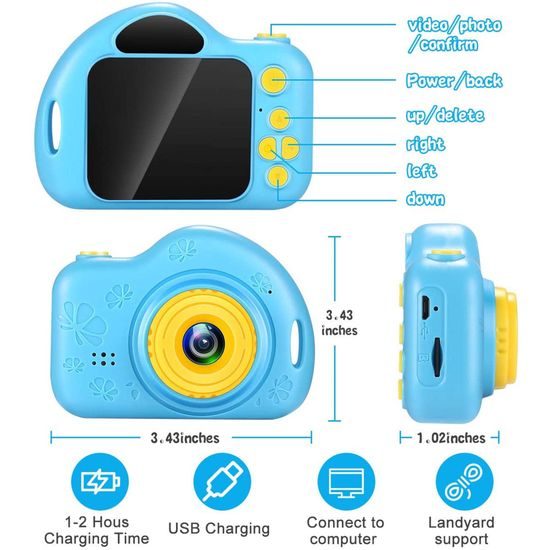 Mini fotocamera per bambini 1080P, blu