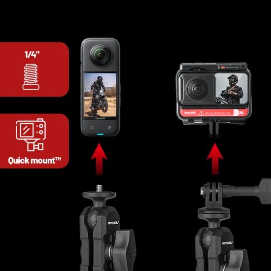 Motoros sportkamera tartó 360°, fekete