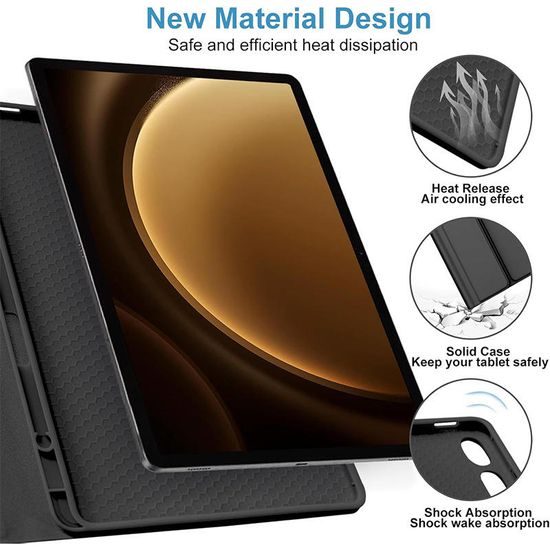 JP Magnetische Schutzhülle mit Bluetooth-Tastatur, Touchpad, Beleuchtung und Stylus-Halter für Samsung Galaxy Tab S8 Ultra / S9 Ultra / S10 Ultra - Schwarz