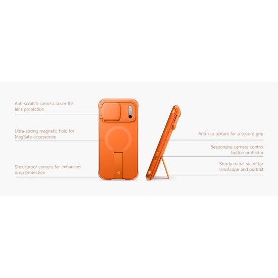 Husă Suritch AirBounce Bumper MagSafe cu Suport și Protecție Cameră, iPhone 17 Pro Max / 18 Pro Max, portocaliu