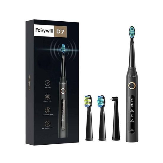 FairyWill FW-507 periuță de dinți sonică cu set de capete de rezervă, neagră