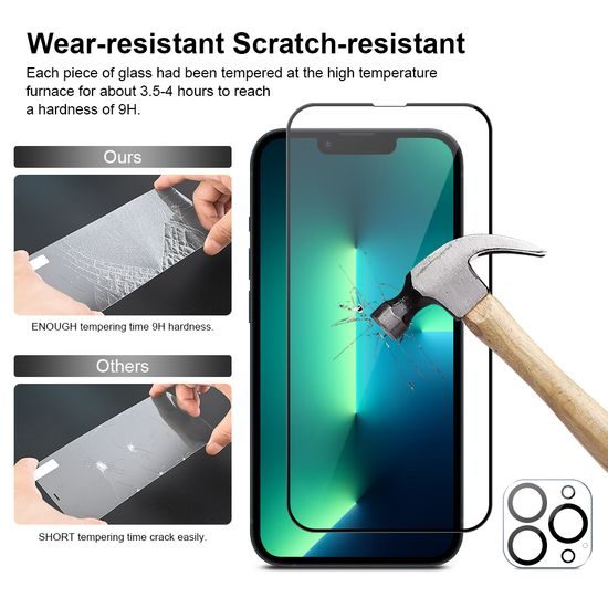 JP Πλήρες Πακέτο Προστατευτικών Γυαλιών, 2x 3D γυαλί με εφαρμογέα + 2x γυαλί για φακό, iPhone 13 Pro