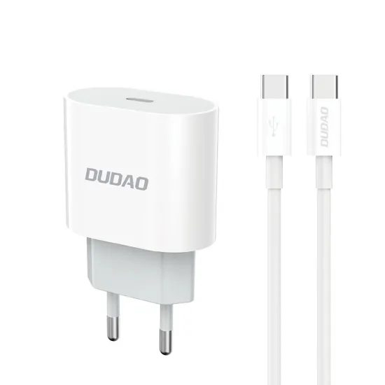 Dudao A14EU φορτιστής USB-C, PD 20W + καλώδιο USB-C - USB-C, λευκό