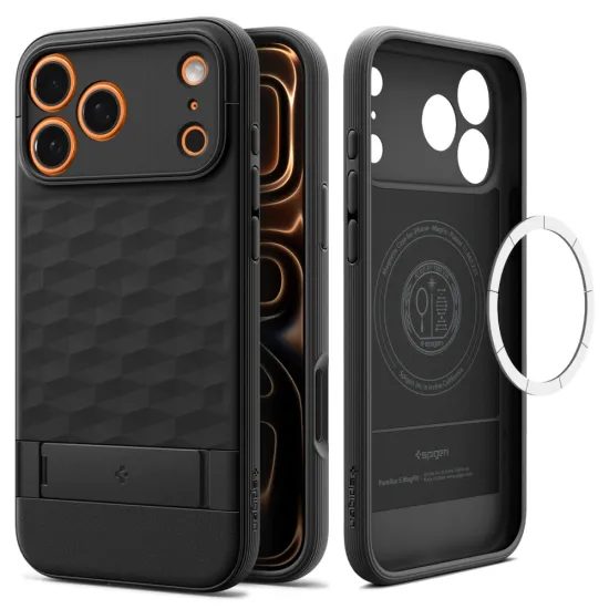Spigen Parallax „S" Mag s MagSafe, iPhone 17 Pro / 18 Pro, matná čierna