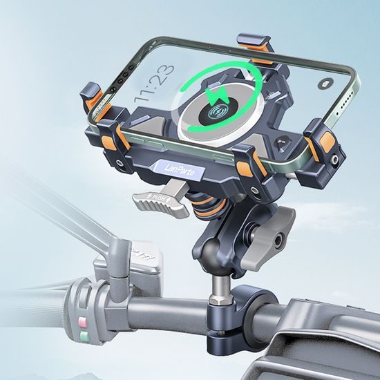 LanParte UBA-MC Motorrad Handyhalterung mit 15W kabellosem Laden - Smartphone Halterung mit Vibrationsdämpfung