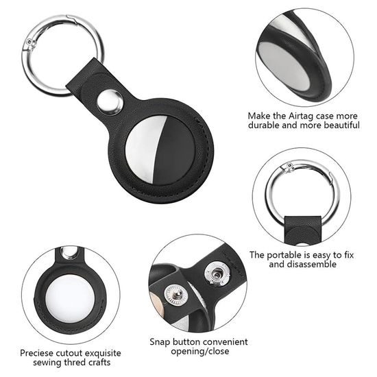 Techsuit SLH1 sigurna kožna torbica, za Apple AirTag, s metalnim prstenom, crna