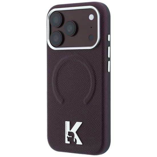 Karl Lagerfeld Grained Leather Embossed Ring MagSafe ümbris iPhone 17 Pro / 18 Pro – burgundia