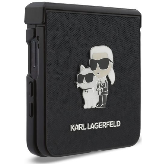 Samsung Galaxy Z Flip 8 vāciņš – Karl Lagerfeld Saffiano Karl&Choupette Metal Pin aizsargvāciņš – melns