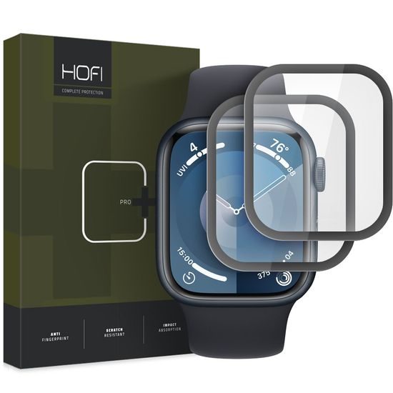 Hofi Pro+ Zaščitno kaljeno steklo, Apple Watch 7 / 8 / 9 (45 mm), črno, 2 kosa