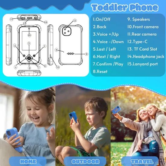 Έξυπνο τηλέφωνο για παιδιά με d-pad, παιχνίδια, MP3, διπλή κάμερα, ροζ