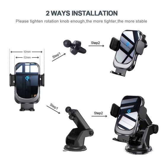 Βάση τηλεφώνου αυτοκινήτου για ταμπλό και αεραγωγό με ασύρματη φόρτιση, 15W, Qi, C15