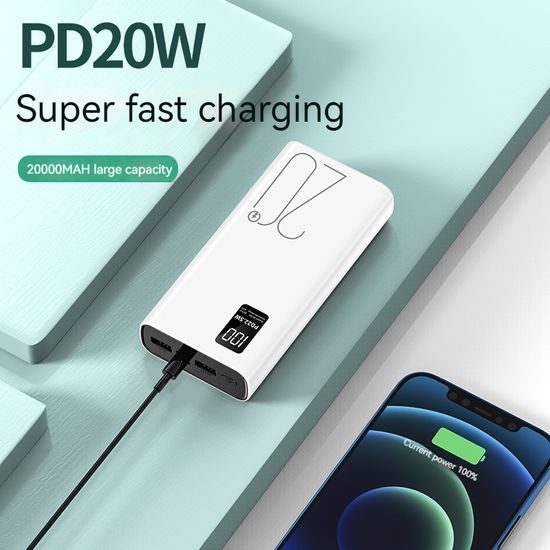 Powerbank 20000mAh mit PD 22,5W Schnellladung und QC3.0 - Schwarz