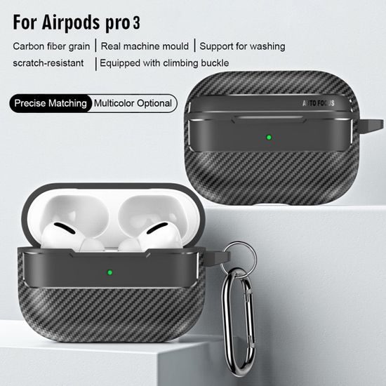 Techsuit CarbonFiber Hoesje voor AirPods Pro 3 - TPU met Karabijnhaak - Zwart