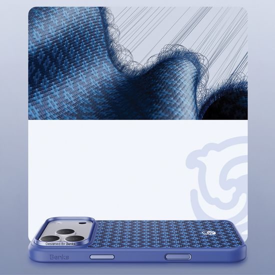 iPhone 17 Pro Max / 18 Pro Max vāciņš – Benks Magnetic Armor Pro Kevlar metāla rāmis ar MagSafe – zils