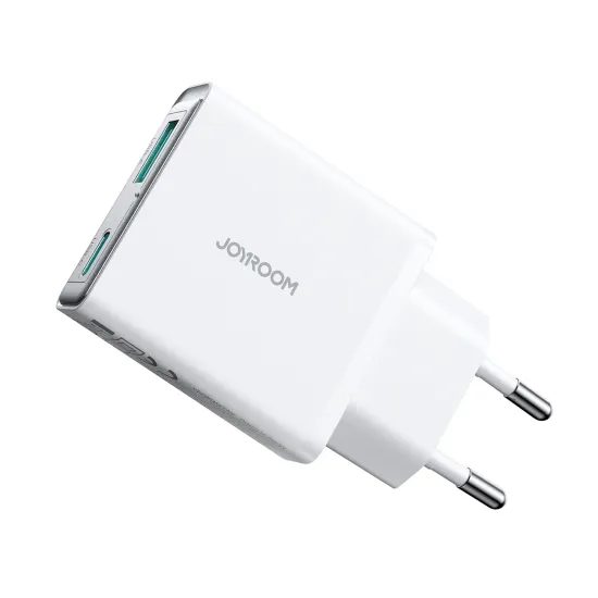 Joyroom JR-TCF14 Super tenká nabíjačka USB-A + USB-C, 20 W, biela