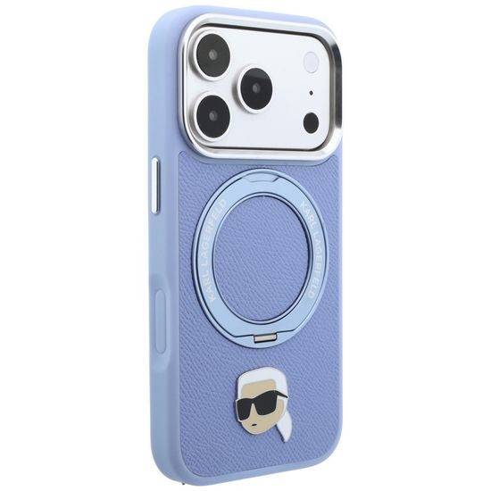 Karl Lagerfeld Leather Ring Stand 360 K Pin MagSafe ümbris iPhone 17 Pro Max / 18 Pro Max – sinine