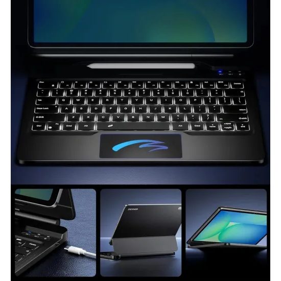 Husă magnetică Dexnor cu tastatură, Samsung Galaxy Tab S10 FE Plus, neagră
