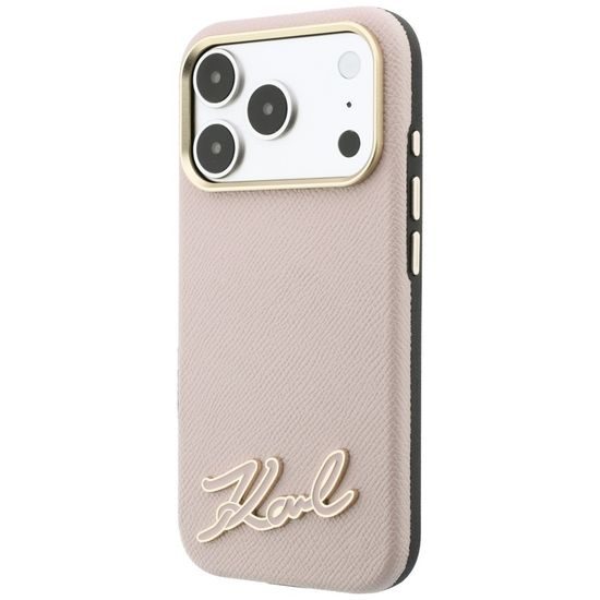 Karl Lagerfeld Grained Leather Resin Sign Logo MagSafe ümbris iPhone 17 Pro Max / 18 Pro Max – roosa