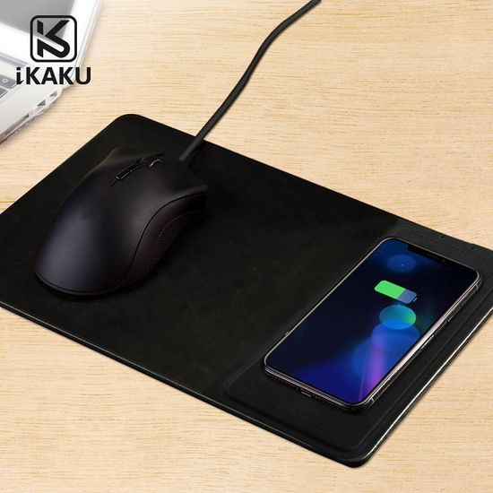 KAKU Mouse pad cu încărcător wireless Qi de 10W, negru