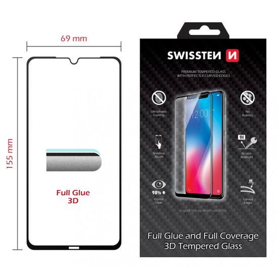 Swissten Ultra durable 3D Full Glue Zaščitno kaljeno steklo, Xiaomi Redmi Note 8T, črno
