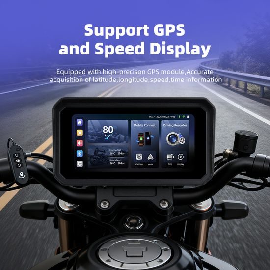 Wyświetlacz motocyklowy 6,25" z bezprzewodowym Apple CarPlay, Android Auto, kamerami DVR i TPMS