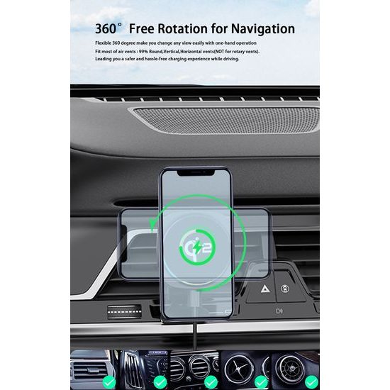 Βάση αυτοκινήτου MagSafe με ασύρματη φόρτιση Qi2, ψύξη και αυτόματη περιστροφή
