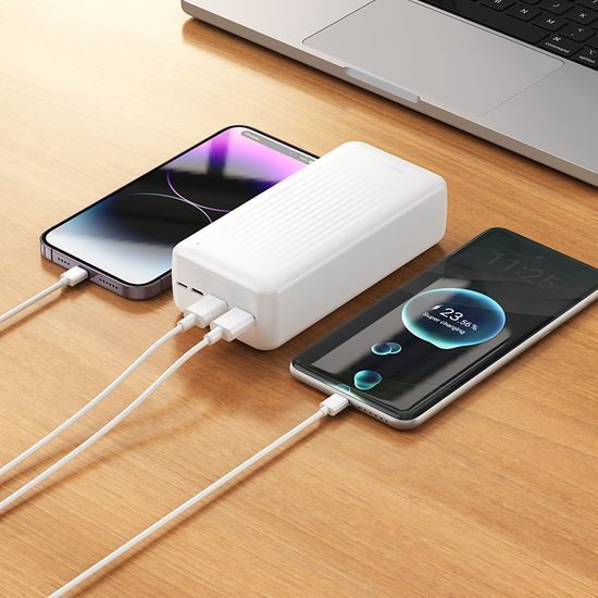 Borofone akupank BJ80B 30000mAh 2x USB-A + USB-C – valge