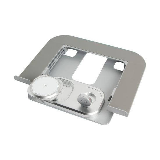 Premium Aluminium Laptop Ständer mit kabelloser 4-in-1 Ladestation - Ergonomischer Notebook Halter mit Wireless Charging für Smartphone, Smartwatch und Earbuds - Silber