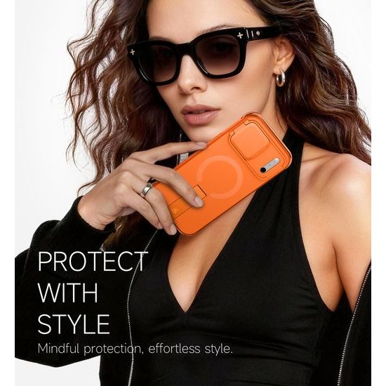 Husă Suritch AirBounce Bumper MagSafe cu Suport și Protecție Cameră, iPhone 17 Pro Max / 18 Pro Max, portocaliu