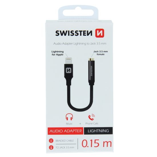 Swissten Audio adapter Lightning / Jack, fekete