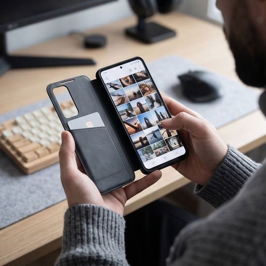 Tech-Protect Smart Wallet Schutzhülle für Samsung Galaxy S26 FE - Kartenfach und Smart Window - Schwarz