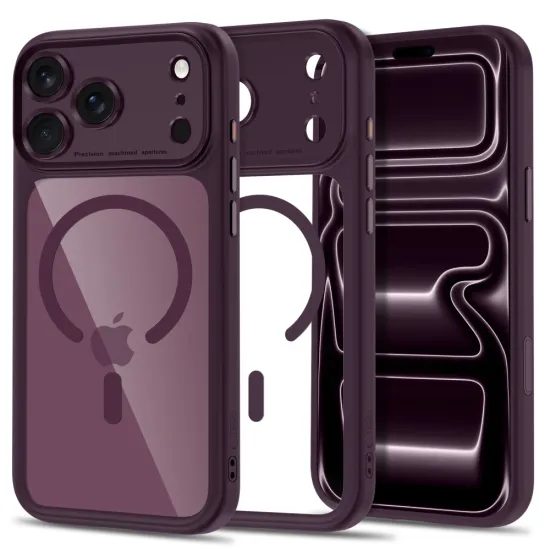 Tech-Protect MagPeak MagSafe Case für iPhone 17 Pro / 18 Pro - Magnetische Schutzhülle mit Kameraschutz - Weinrot / Transparent
