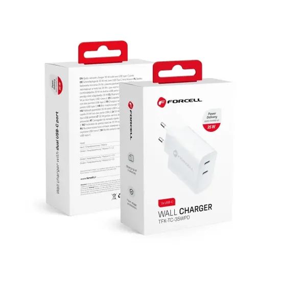 Adaptor Forcell dual USB-C, 3A, 35W cu încărcare PD și QC 4.0