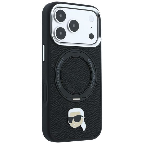 Karl Lagerfeld Leather Ring Stand 360 K Pin MagSafe ümbris iPhone 17 Pro Max / 18 Pro Max – must